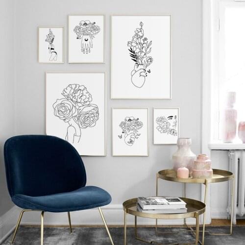 Minimalism Black White Pictures Abstract Flower Girl Posters And Prints Wall Art Canvas Painting For Living Room Aisle Decor