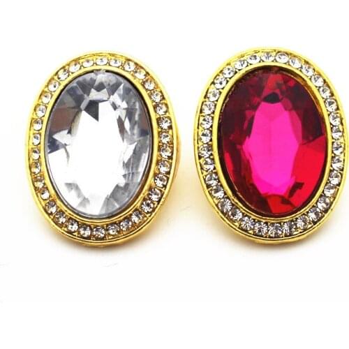 Mixs 10pcs/lot 2 Colors Metal Gold Color Ellipse Crystal Snap Buttons Fit 18mm/20mm DIY Snap Bracelet Necklace Jewelry Making