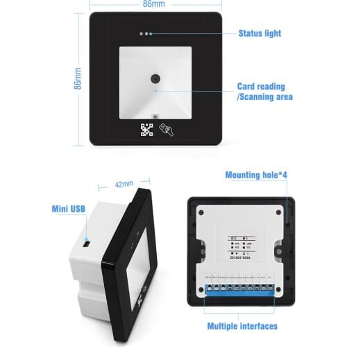 Multil Interface Wiegand+RS232+USB+RS48 Card Reader Embedded Barcode Scanner 2D +EM (125KHZ) QR and Mifare Reader HM20-ID