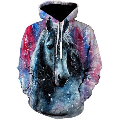 Twisted braids Horse Hoodies for Men Animal Hoody 3d Man Print Sweatshirt Long sleeve Mens Clothing Pullover Hooded dropshiping