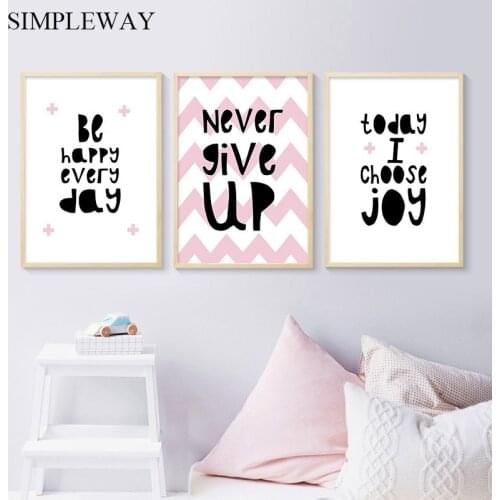 Pink Simple Nursery Quotes Poster and Print Minimalist Wall Art Canvas Painting Nordic Kids Girls Bedroom Decoration Picture
