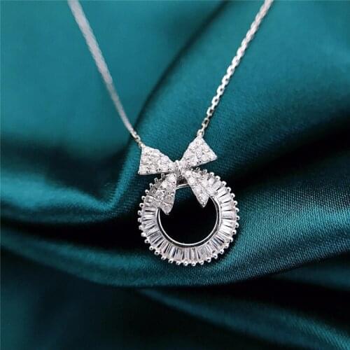 New Exquisite Bow Pendant Necklace With AAA Zircon Japan Korea Sweet Style Fashion Jewelry Gift For Girls Elegant S925 Chain