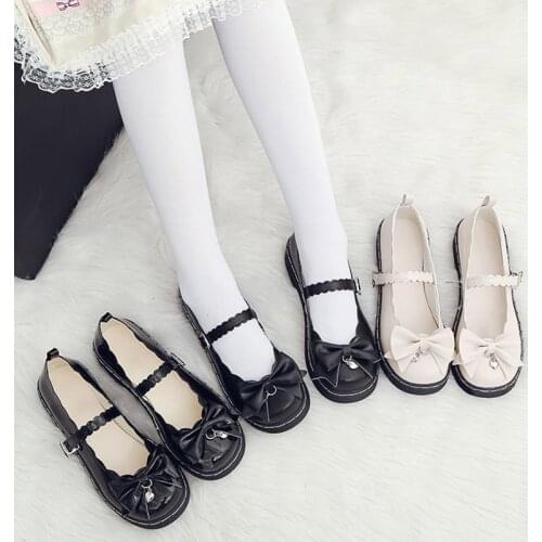 Lolita Shoes Bow tie Mary Janes Shoes For Girls Ankle Buckle Casual Shoes Women Flats Platform Shoes Crystal zapatos mujer 8693L