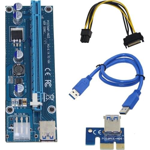 PCI-E Raiser PCI E Express 1X To 16X Riser Card USB 3.0 PCI-E SATA To 6Pin Power Cable For BTC Bitcoin Mining Antminer Miner
