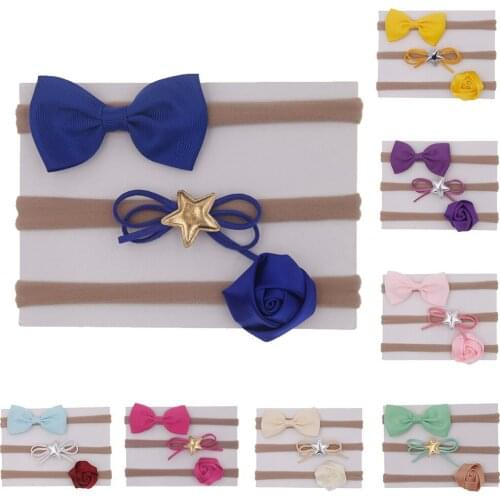 3pcs Baby Hair Accessories Kids Infant Girls Bow Knotted Flower Elastic Baby Headband Lot Photography Детские Резинки Для Волос