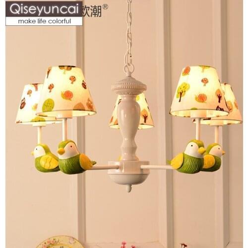 Qiseyuncai Nordic pastoral creative childrens room bird chandelier modern minimalist boy girl bedroom led lamp free shipping
