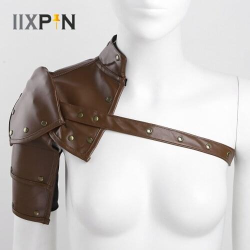 Unisex Gothic Steampunk PU Single Shoulder Armors Medieval Rivet Knight Shoulder Strap Men Cosplay Party Costume Accessory Props
