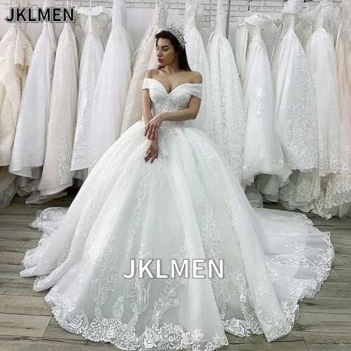 Luxury Beaded Princess Wedding Dress 2021 Lace Appliques Lace up Ball Gown Illusion Bridal Customized Vestido de Noiva