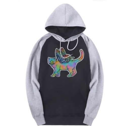 Cats Butterfly Mens Sweatshirts Raglan Hooded New Arrival Casual Tracksuits Brand Autumn Hoodies Male Outdoor Moleton Masculino