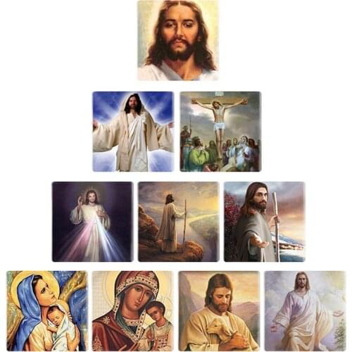 TAFREE Full of love Jesus Photo 12/25 MM Square DIY Glass Cabochon Cover Pendant Cameo Settings For Keychain Necklace ys40