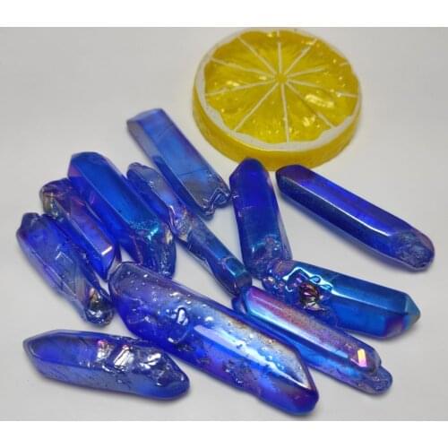 50g Electroplated Blue Titanium Aura Lemurian Seed Quartz Crystal Point Stones Specimen Natural Quartz Crystals