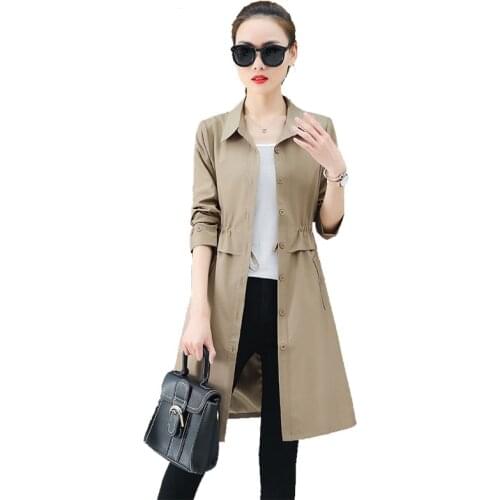 2019 Thin Trench Coat Women Elegant Overcoat Long Windbreaker Female Spring Long-sleeved Casual Outerwear Casaco Feminino R6