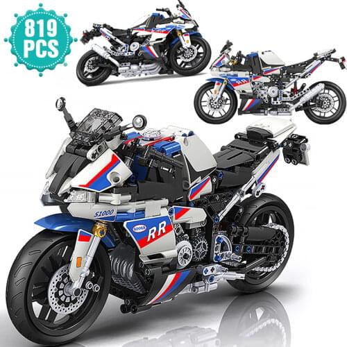 High-tech Creator Super Racing Motorcycle Building Blocks White Motorcycle Static Model Bricks DIY Set Toys Gift For Children