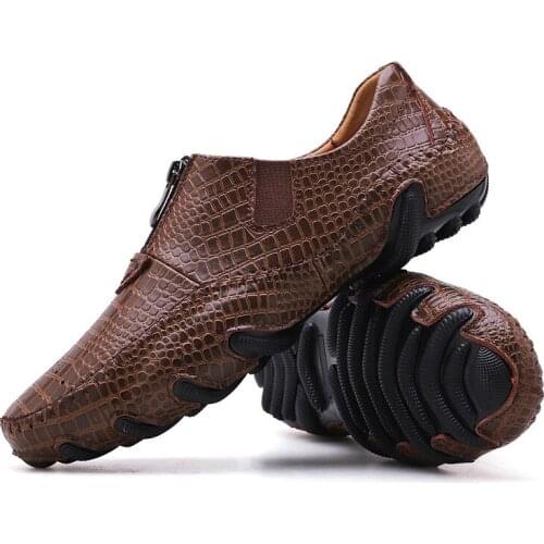 ZSAUAN Handmade Zip Men Loafers Soft Leather Mens Casual Flats Plus Size 38-47 Comfortable Daily Sneakers Fall Spring Moccasins