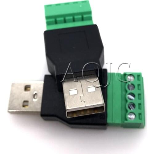 1Pc USB 2.0 Type A Male/Female to 5 Pin Screw Connector USB Jack with Shield USB2.0 to Screw Terminal Plug