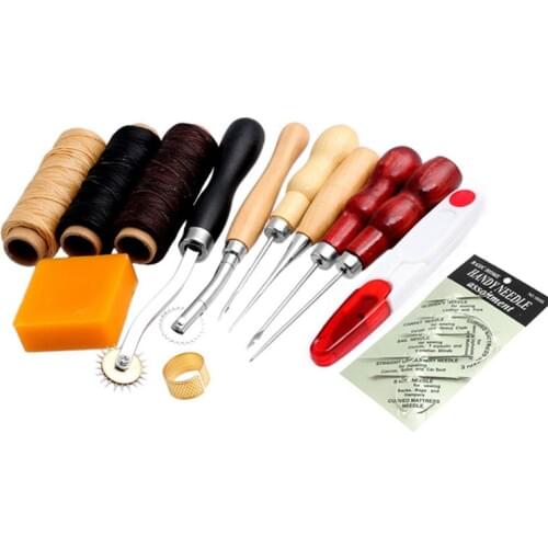 13Pcs/Set Leather Craft Handmade Hand Stitching DIY Sewing Leather Art Tools Thread Awl Waxed Thimble Tools