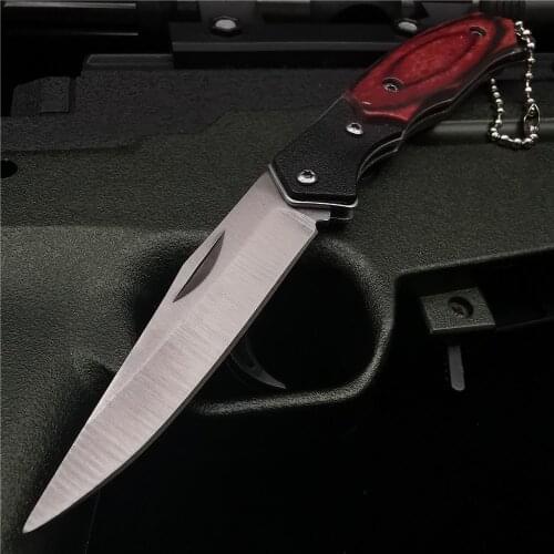 15CM (6') 58HRC Folding Knife, Stainless Steel Wooden Handle, Outdoor Survival Camping Knife, Open Pocket, Peeling