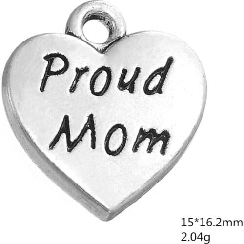 2021 New Proud mom heart gift charms engraved pendant charms for bracelets for necklace women