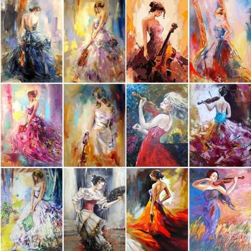 5D DIY Diamond Painting Violin Woman Cross Stitch Kit Full Drill Square Embroidery Mosaic Art Picture of Rhinestones Home Decor