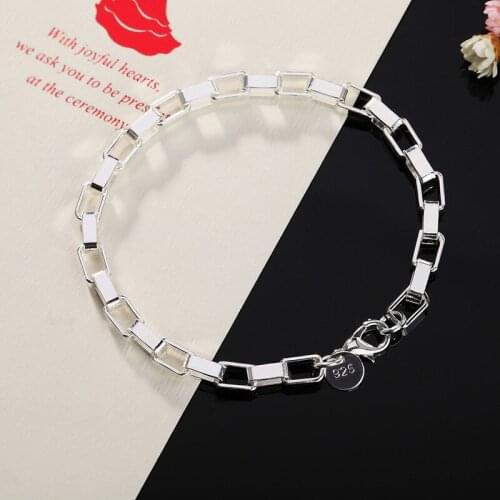 8 Inch 925 Sterling Silver 5MM Rectangle Box Chain Bracelet For Woman Man Fashion Wedding Party Jewelry Gift