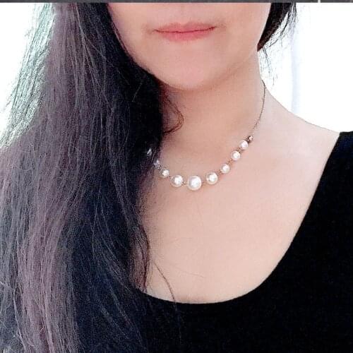 Women Elegant Gold silver color Stainless Steel Artificial Pearls Metal Heart Drop Necklace Girls Coker Extension Chain Gifts
