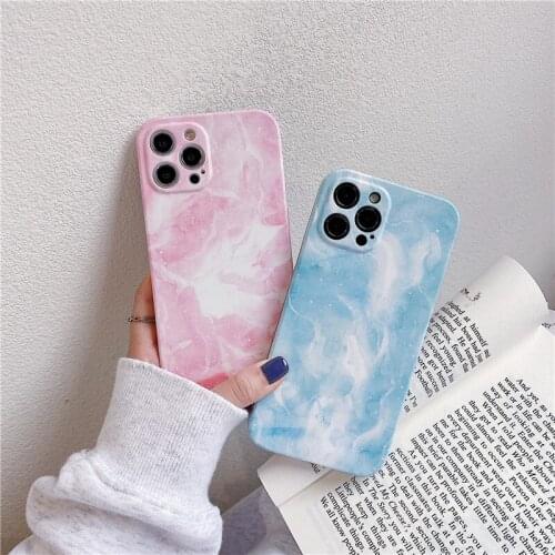 For iPhone 12 Mini 11 Pro Max 7 8 Plus X XR XS Max SE2020 Glitter Gradient Clouds Phone Case Soft IMD Texture Back Cover Fundas
