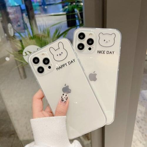 Cute Bear Rabbit Print Frame Case For iPhone 12 Mini 11 Pro XS Max XR Case Camera Protect Soft Cover For iPhone SE 2020 8 7 Plus