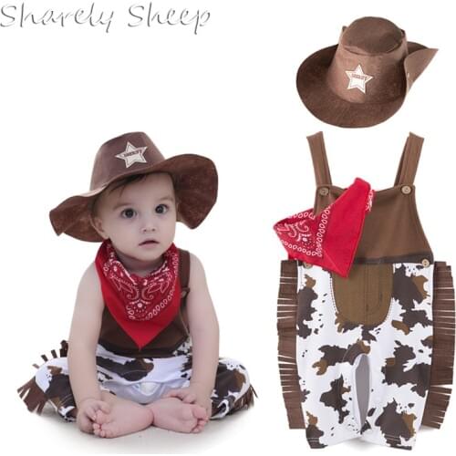 Baby Boy Party Cosplay Cowboy Hat+Clothes Sets Infant Photography Props bebe fotografia Accessories Baby fotoshooting Costume