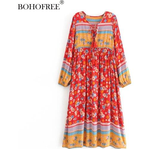 Boho Chic Long Robes Floral Print Maxi Hippie Long Sleeve Bohemian Vestidos Folk Dresses Women Bohemian Clothing
