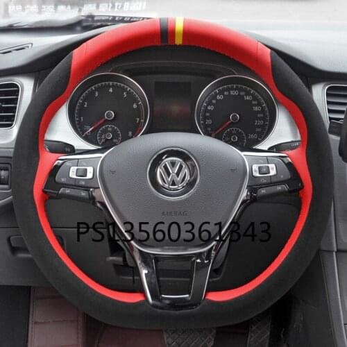 For Volkswagen Lavida Tharu Tiguan Sagitar Magotan cc Bora Golf VI hand stitched steering wheel cover leather suede grip cover