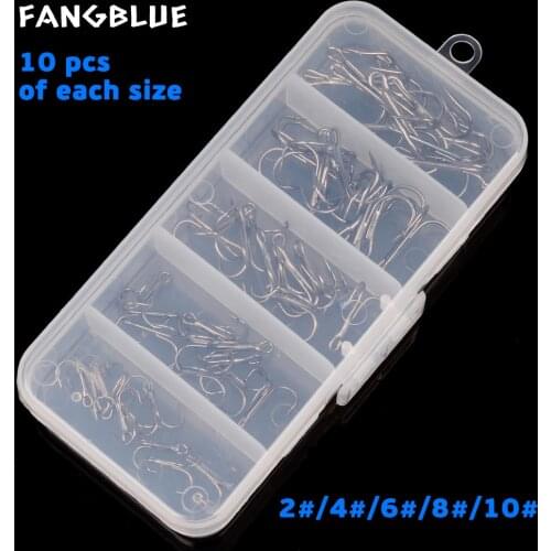FANGBLUE 50Pcs/Box Treble Fishing Hook Set Barbed 2/4/6/8/10# High Steel Carbon 2/4/6/8/10# Carp Fishing Accessories Hooks Tools