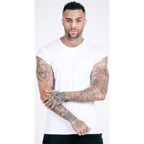 Brand clothes fitness t shirt men fashion Solid extend long tshirt 2020 summer gyms short sleeve t-shirt cotton bodybuilding top