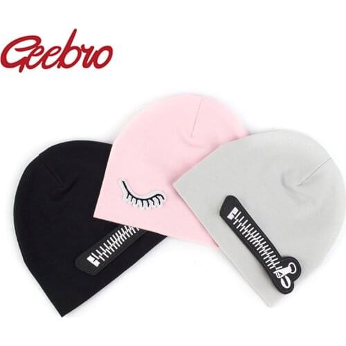 Geebro Soft Newborn Baby Girls Boys eyelashes Cotton Ribbed Beanies Hats Autumn Winter Baby Kids Gifts Cartoon Pattern Hats
