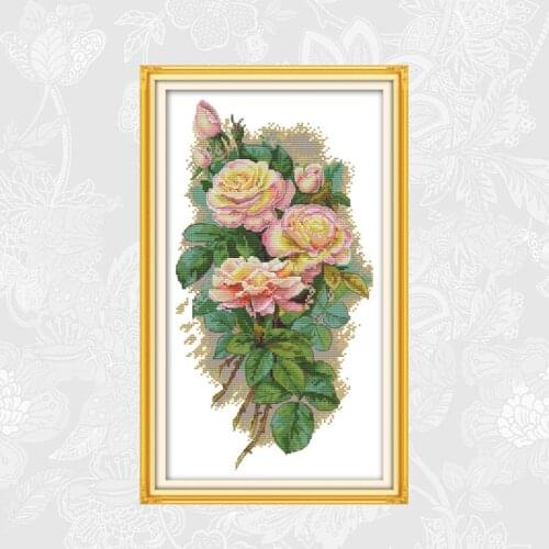 Joy Sunday Rose Paintings Handwork Beginner Embroidery Sets Print Canvas Cross-stitch 11CT 14CT Wholesale Needlework Home Decor