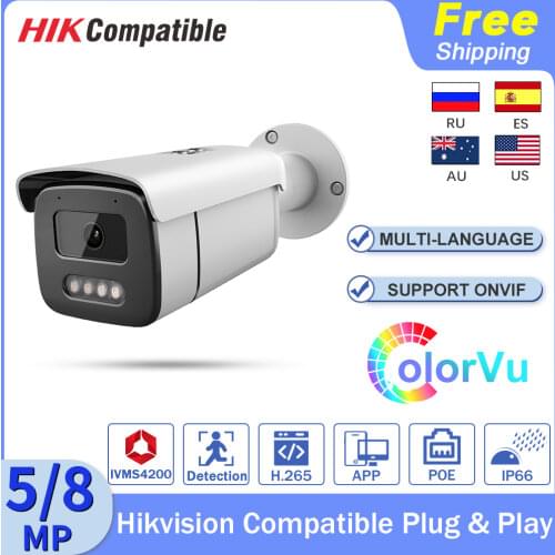 Hikvision Compatible Webcam 4K 5MP Security Camera Outdoor ColorVu POE Kamera Ip Externa IR H.265 Plug Play With NVR Hikvision