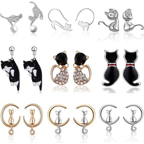 Hot Sell Fashion Cute Animal Stud Earring Charming Jewelry Lovely Rhinestone Earring Cute Cat Stud Earrings For Women Girls Gift