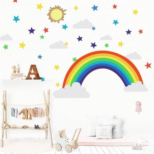 Cartoon Rainbow Stars Wall Sticker Living Room Wallpaper Self Adhesive PVC Decal E65D