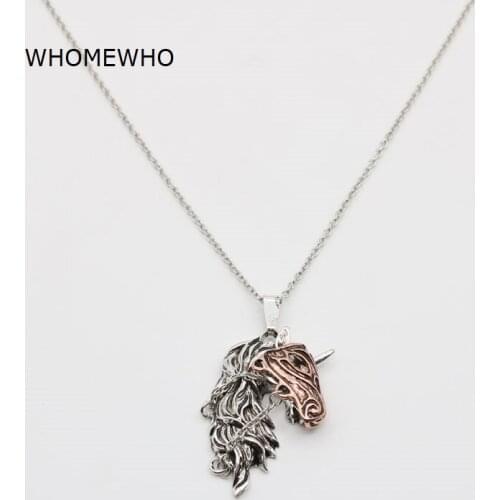 Men Long Thin Chain Two Tone Unicorn Horse Animal Pendant Necklace Hiphop Rock Man Street Jewelry