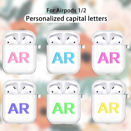 Custom Color Initial letter name For Airpods Case 1 2 Silicone Soft Transparent Earphone Case For Give Girl Boy Gifts