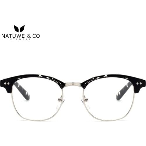 Natuwe&Co Retro Half Frame Computer Eyeglasses Fashion Rice Nail Rectangle Glasses Men Marble Frame E55