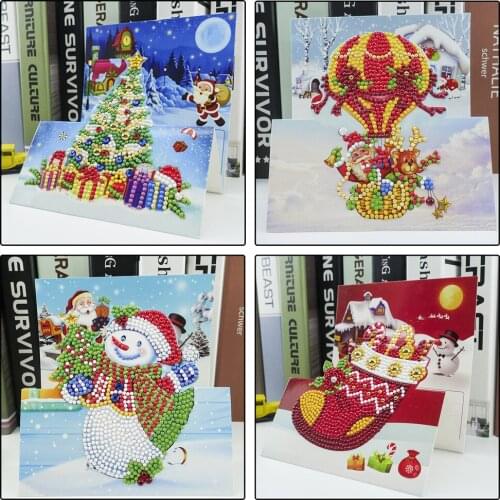 8pcs Diamond Painting Greeting Cards Cartoon Christmas Birthday Postcards 5D DIY Festival Envelope Embroidery Greet Cards Gift