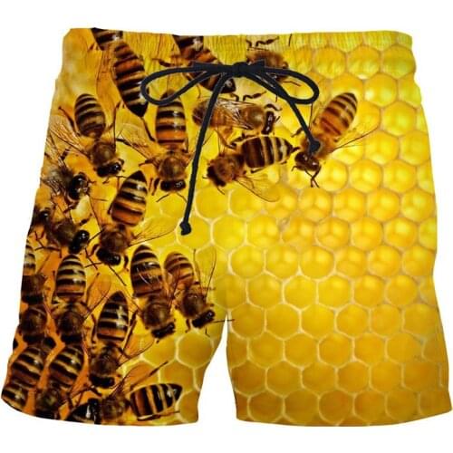 Bee ruffled beach pants 3d printing fun ladies summer fashion casual swimming trunks mens quick-drying shorts seaside clothing