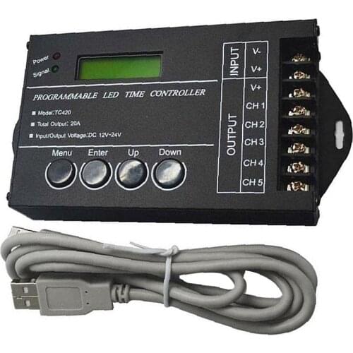 TC420 Time Programmable RGB LED Controller, 5 Channel LED Timing Dimmer, 20A Total Output