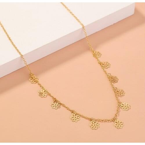 Simple Hollow Out Flower Tassel Pendant Necklace Charming Gold Clavicle Chain Choker Accessories Creative Snowflake Jewelry