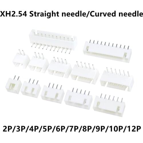 50PCS/lot JST XH2.54 Straight/Curved Header Connector 2P/3/4/5/6/7/8/9/10/12Pin Right Angle Socket For PCB