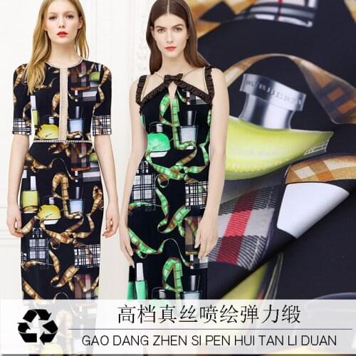 19mm silk stretch satin fabric perfume chain summer digital printing silk stretch satin fabric big card show silk woven silk