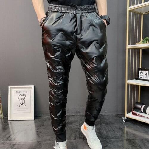 New Winter Mens Pants White Duck Down Warm Trousers Thick Causal Pencil Slim Pant Waterproof Cold-resistant Trouser