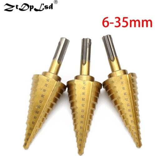 1Pcs Hex Shank 6-35MM 13 Steps Titanium Coated Step Cone Drill Bit Hss Pagoda Shape Triangle Hole Cutter Metal Cut Plating Steel