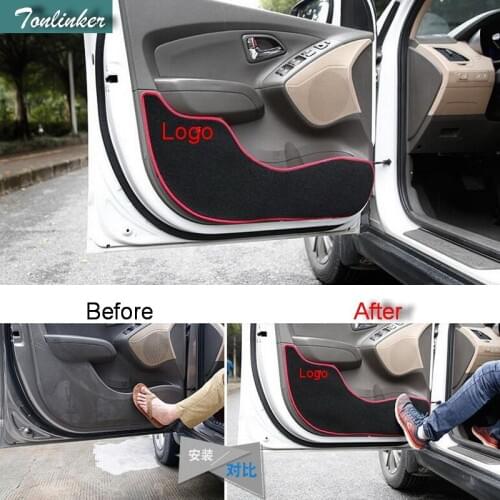 Tonlinker Interior Door anti-dirty kick pad Cover case stickers for HYUNDAI ix35 Car styling 4 PCS Polyester Cover stickers