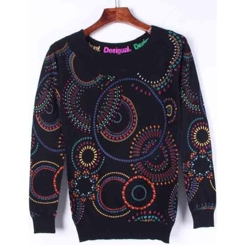 Spanish black multicolor printed turtleneck knitted sweater